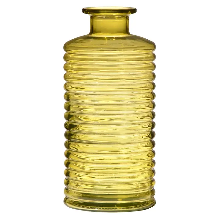 Vase Line - Ø x H: 9,5 x 21,5 cm, Glas, Amber - Gelbe gerippte Glasvase für Blumenarrangements, verleiht jedem Raum einen Hauch von Farbe und Eleganz. Ideal für Wohnkultur.