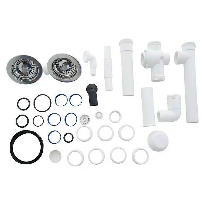 Respekta Einbauspüle Boston - 100 x 50 cm, Weiß - Vielfältiges Set von Spülbecken- und Sanitärinstallationszubehör, inklusive Ablaufgarnituren, Rohre, Dichtungen und Anschlüsse.