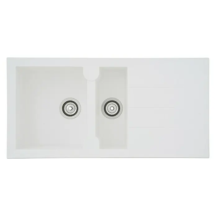 Respekta Einbauspüle Boston - 100 x 50 cm, Weiß - Spültisch aus weißem Verbundmaterial mit zwei Spülbecken und integrierter Abtropffläche, ein edles Design für die moderne Küche.