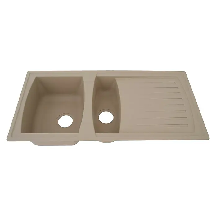 Respekta Einbauspüle Boston - 100 x 50 cm, Sandbeige - Eine Spüle mit zwei Becken und Abtropffläche aus beigem Material, ideal für jede Küche. Das zeitlose Design fügt sich nahtlos ein.