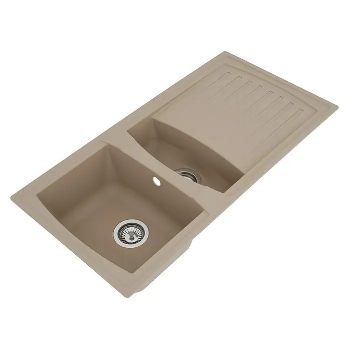 Respekta Einbauspüle Boston - 100 x 50 cm, Sandbeige - Beige Küchenspüle mit zwei Becken und Abtropffläche. Das Spülbecken hat ein modernes Design und ist aus hochwertigem Material gefertigt.