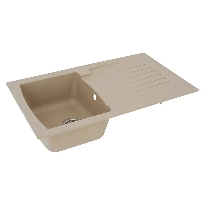 Respekta Einbauspüle Boston - 86 x 50 cm, Sandbeige - Beige Küchenspüle mit Abtropffläche und Ablaufrillen. Ideal für moderne Küchen mit ihrer robusten Bauweise und elegantem Design.