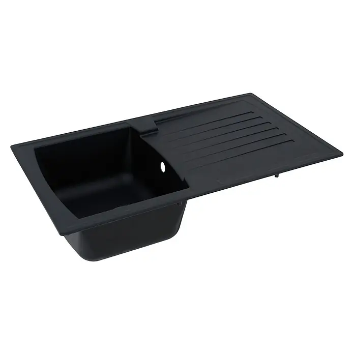 Respekta Einbauspüle Boston - 86 x 50 cm, Schwarz - Schwarze Spüle mit Abtropffläche aus Kunststoff, ideal für moderne Küchen. Das robuste Design bietet praktische Funktionalität und stilvolle Optik.