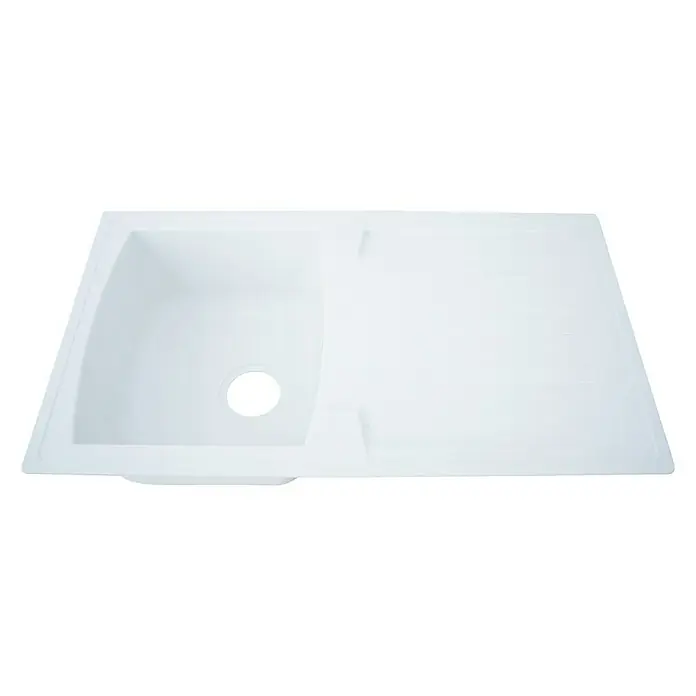 Respekta Fregadero encastrable Boston - 86 x 50 cm, Blanco - Fregadero blanco con una cubeta y escurridor, ideal para cocinas modernas. Práctico y elegante para el uso diario.