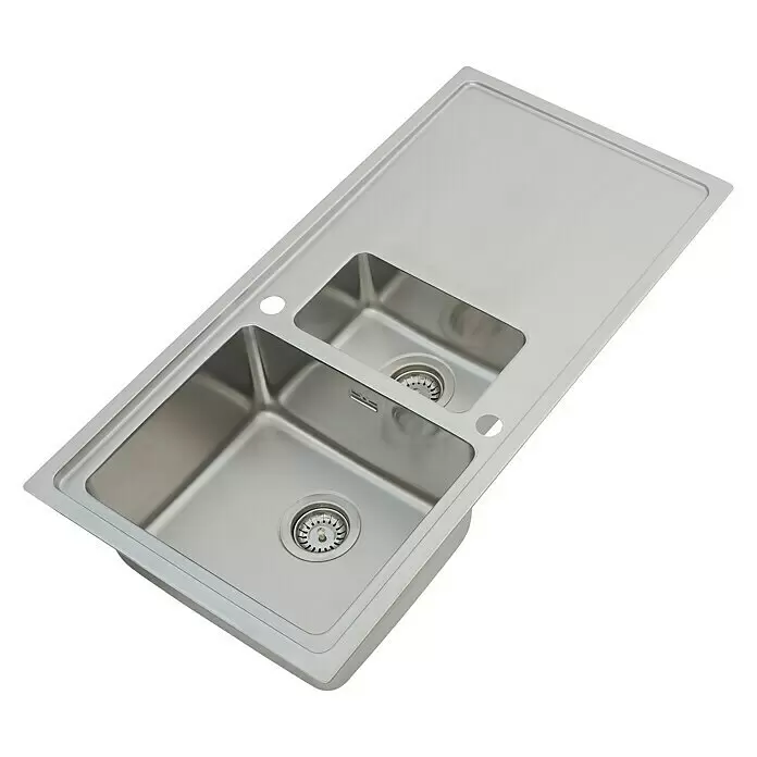 Respekta Fregadero encastrable Chicago - 100 x 50 cm, Acero inoxidable - Fregadero de cocina de acero inoxidable con dos cubetas, desagües y escurridor.