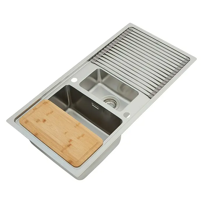 Respekta Fregadero encastrable Chicago - 100 x 50 cm, Acero inoxidable - Fregadero de acero inoxidable de alta calidad con escurridor y tabla de cortar. Ideal para cocinas modernas.