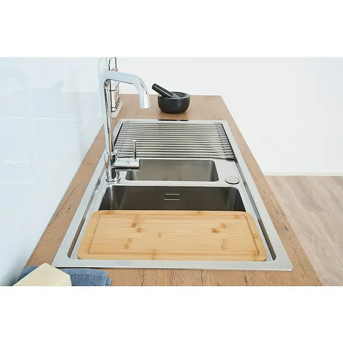 Respekta Fregadero encastrable Chicago - 100 x 50 cm, Acero inoxidable - Fregadero con escurridor, grifo y tabla de cortar. Equipamiento de cocina de alta calidad para un diseño moderno y funcional.