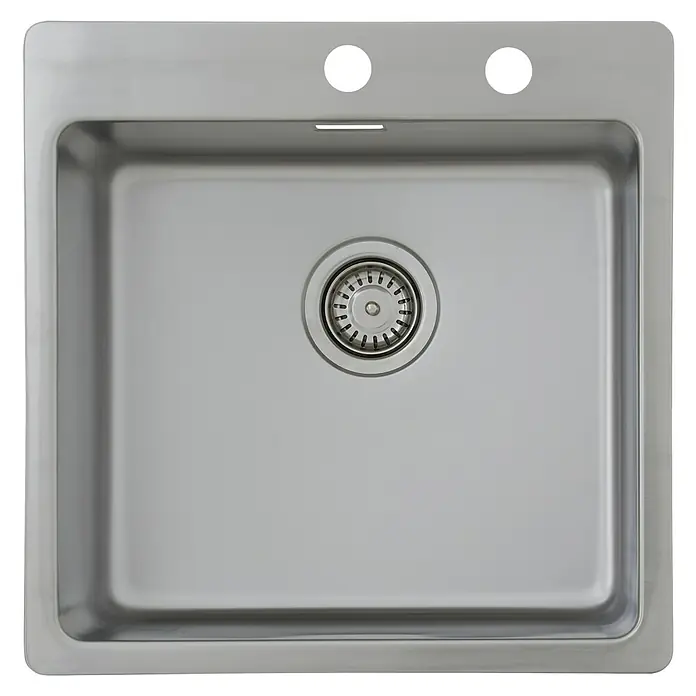 Respekta Einbauspüle Chicago - 50 x 50 cm, Edelstahl - Edelstahlspüle mit rundem Abfluss und zwei Hahnlöchern. Perfekt für moderne Küchen. Das Becken ist robust und leicht zu reinigen.