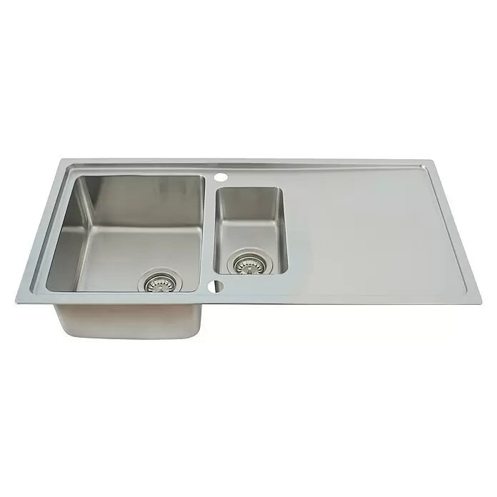 Respekta Fregadero encastrable Chicago - 100 x 50 cm, Acero inoxidable - Fregadero de cocina doble de acero inoxidable con dos cubetas, escurridor y orificios para grifos.