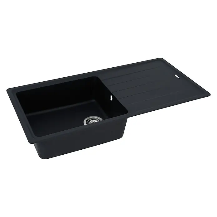 Respekta Einbauspüle Columbia - 100 x 50 cm, Schwarz - Schwarze Küchenspüle mit Abtropffläche aus hochwertigem Material für eine moderne und stilvolle Kücheneinrichtung, die Funktionalität bietet.