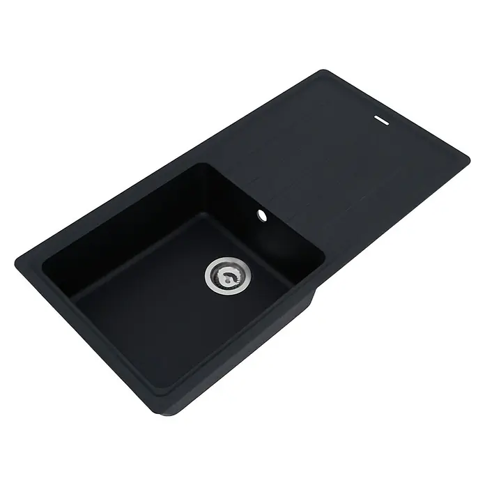 Respekta Einbauspüle Columbia - 100 x 50 cm, Schwarz - Eine moderne, schwarze Küchenspüle mit Abtropffläche, ideal für jede Küche.
