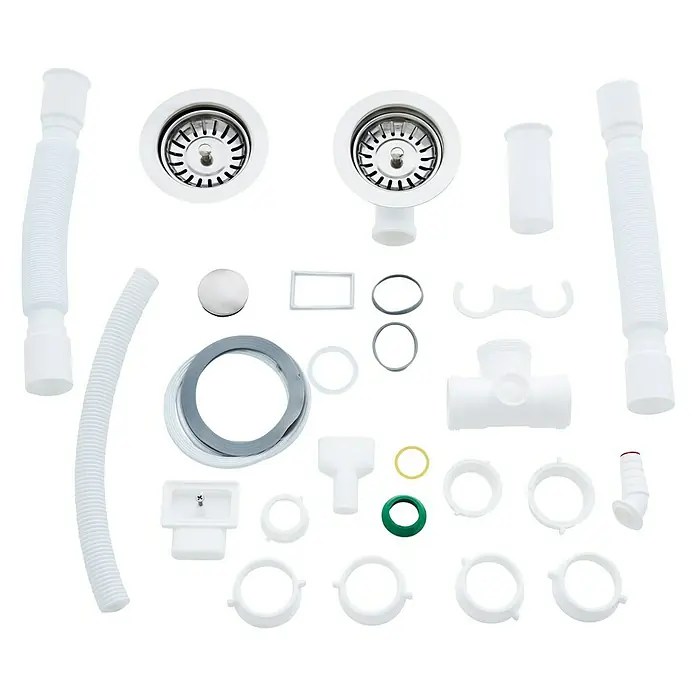 Respekta Einbauspüle Dallas - 100 x 50 cm, Edelstahl - Spülenablauf-Set mit Rohren und Zubehör für die Installation. Komplettes Set für Waschbeckenmontage.