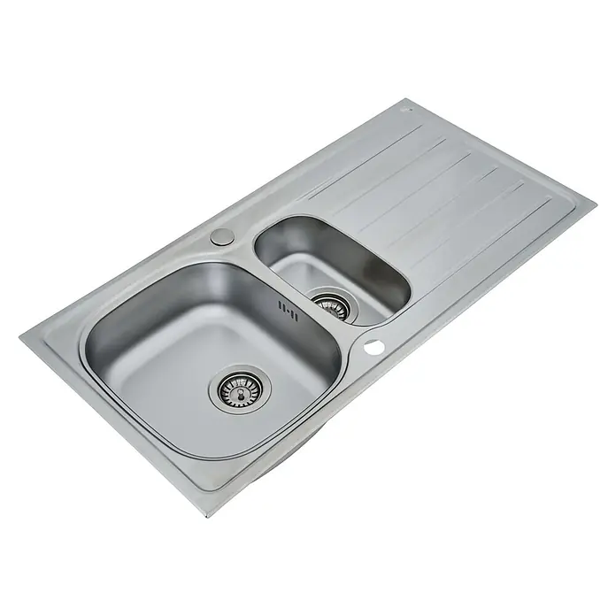 Respekta Einbauspüle Dallas - 100 x 50 cm, Edelstahl - Einbau-Spülbecken aus Edelstahl mit zwei Becken und Abtropffläche für die moderne Küche. Robust, stilvoll und leicht zu reinigen.