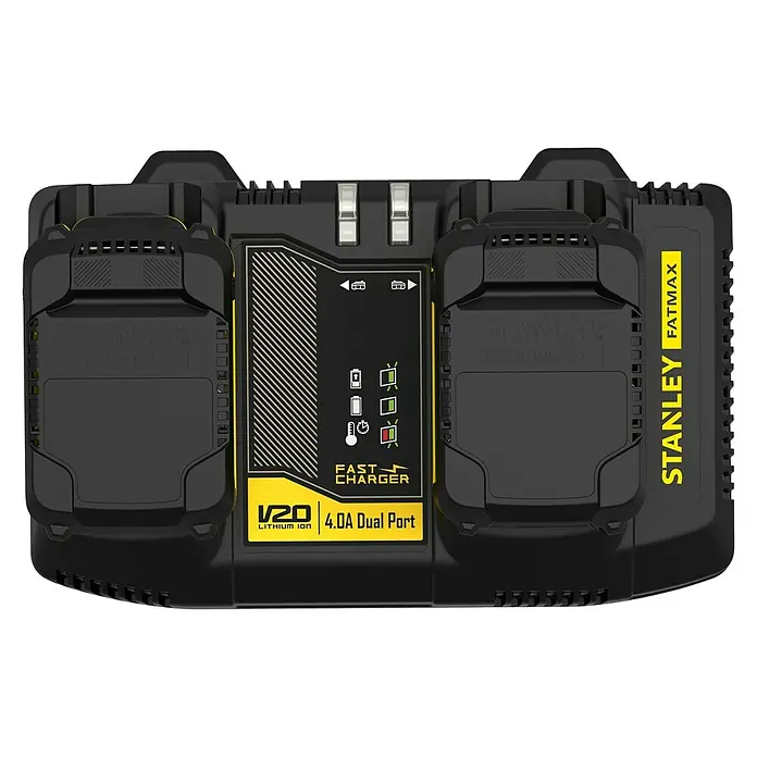 Stanley FatMax Dual-Ladegerät SFMCB24-QW - 18 V, 4 Ah - Stanley Fatmax V20 Lithium-Ionen-Doppelport-Ladegerät mit 4.0A für schnelles und effizientes Aufladen von Akkus.