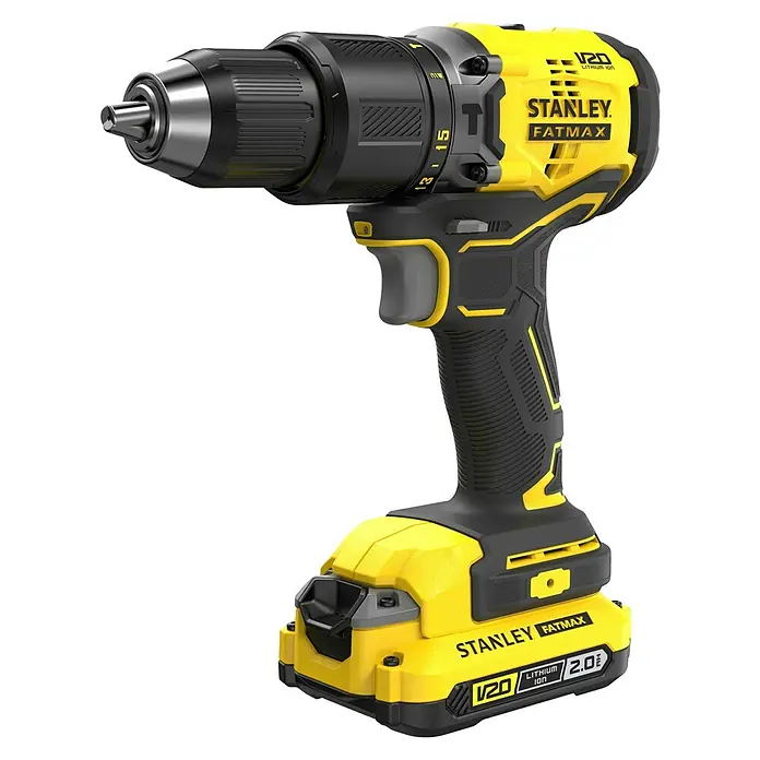 Stanley FatMax Akku-Schlagbohrschrauber SFMCD715D2K-QW - 18 V, 2 Akkus, 60 Nm - Akku-Bohrschrauber Stanley Fatmax V20 mit 2,0 Ah Akku, ideal für Bohr- und Schraubarbeiten im Haus und Garten. Robuste Ausführung für lange Lebensdauer.