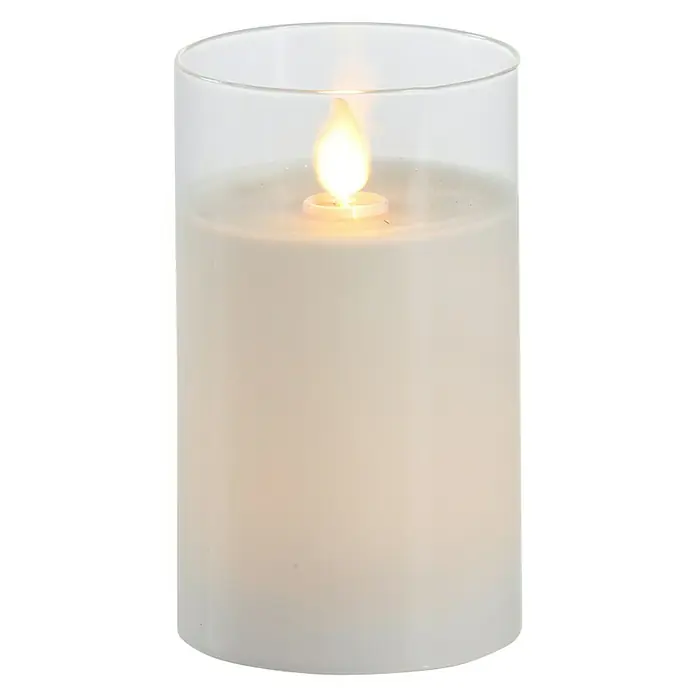 Vela con LED Puro - Ø x Al: 7,5 x 12,5 cm, Blanco, Cera natural - Vela LED en un cilindro de vidrio transparente, que emite una luz cálida y parpadeante, creando un ambiente acogedor. Ideal para tardes de relax.