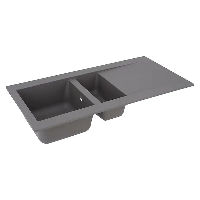 Respekta Einbauspüle Denver - 50 x 100 cm, Anzahl Becken: 1,5 Stk., Betongrau - Graue Doppelspüle mit Abtropffläche für die Küche. Das moderne Design ist funktional und optisch ansprechend.