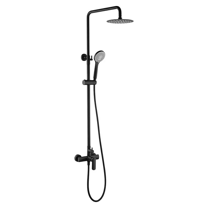 Imex Ural Sistema de ducha - Con grifo monomando, Negro - Elegante sistema de ducha negro mate con ducha fija y de mano para un diseño de baño moderno y el máximo confort en la ducha.