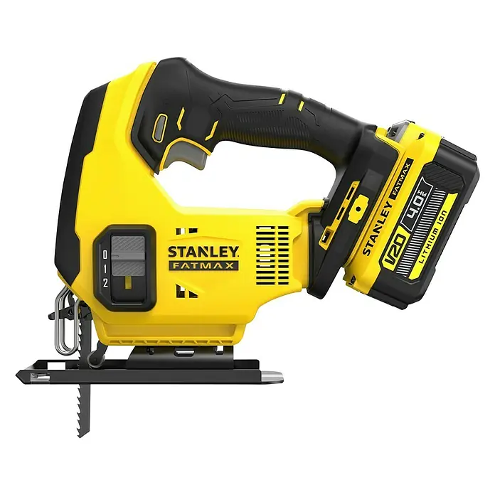 Stanley FatMax Akku-Pendelhubstichsäge SFMCS600M2K-QW - 18 V, Anzahl Akkus: 2 Akkus, Kapazität: 4 Ah, Leerlaufhubzahl: 0 /min - 2.500 /min - Akku-Stichsäge Stanley Fatmax V20 4.0Ah Lithium-Ionen. Ein leistungsstarkes Werkzeug für präzise Schnitte in Holz und anderen Materialien.