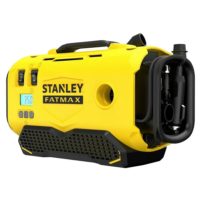 Stanley FatMax Akku-Kompressor SFMCE520B-QW - 18 V, Ohne Akku, 11 bar - Stanley Fatmax Kompressor mit digitalem Display. Ein kompaktes und leistungsstarkes Werkzeug für verschiedenste Aufblasaufgaben.
