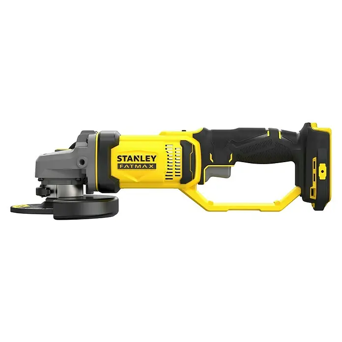 Stanley FatMax Akku-Winkelschleifer SFMCG400B-XJ - Ohne Akku, Durchmesser Scheibe: 125 mm, 9.000 U/min - Akku-Winkelschleifer von Stanley Fatmax in Gelb und Grau, ideal für Schleifarbeiten. Robustes und handliches Werkzeug für verschiedene Anwendungen.