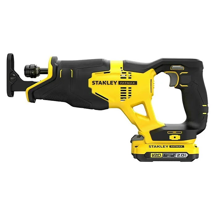 Stanley FatMax Akku-Säbelsäge SFMCS300D2K-QW - 18 V, 2 Akkus, 2 Ah, 0 /min - 3.000 /min - Akkubetriebene Stanley Fatmax Säbelsäge in Schwarz und Gelb, ideal für Baustellenarbeiten.