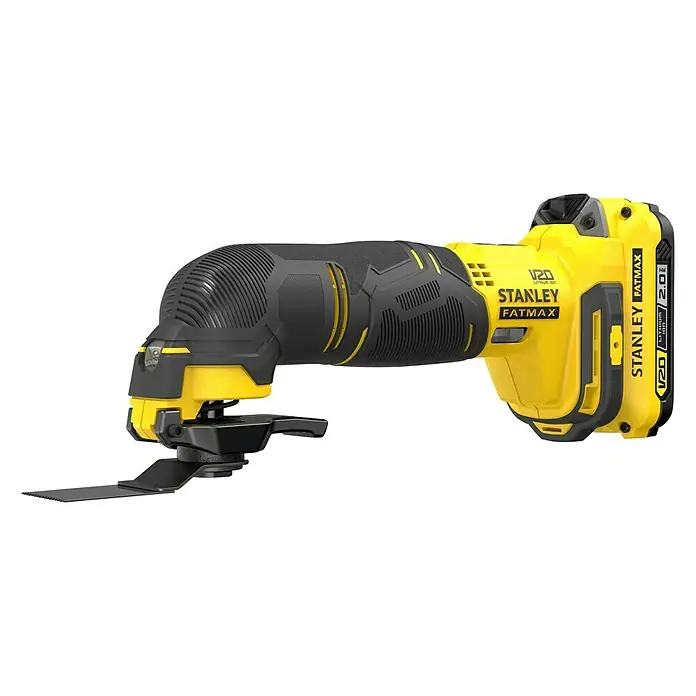 Stanley FatMax Akku-Multifunktionswerkzeug SFMCE500D2K-QW - 18 V, 2 Akkus, 2 Ah - Stanley Fatmax V20 Akku-Multifunktionswerkzeug in Schwarz und Gelb, ideal für verschiedene Anwendungen mit Akkubetrieb.
