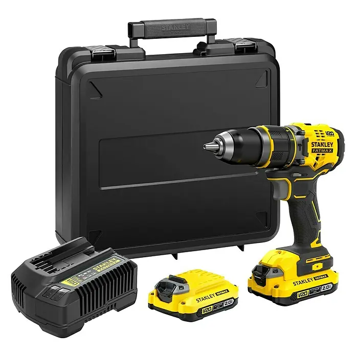 Stanley FatMax Akku-Schlagbohrschrauber SFMCD721D2K-QW - 18 V, 2 Akkus, 2 Ah, 80 Nm - Stanley Fatmax V20 Akku-Bohrschrauber-Set mit Koffer, Ladegerät und zwei Akkus. Ideal für anspruchsvolle Bohr- und Schraubarbeiten.
