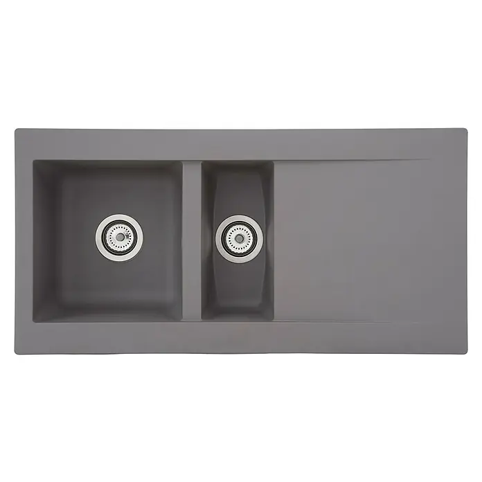 Respekta Einbauspüle Denver - 50 x 100 cm, Anzahl Becken: 1,5 Stk., Betongrau - Graue Küchenspüle mit zwei Becken und Abtropffläche. Die Spüle ist aus robustem Material gefertigt und bietet viel Platz zum Spülen und Abtropfen.