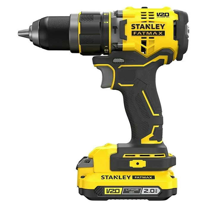 Stanley FatMax Akku-Schlagbohrschrauber SFMCD721D2K-QW - 18 V, 2 Akkus, 2 Ah, 80 Nm - Akku-Bohrschrauber Stanley Fatmax V20 mit gelbem und schwarzem Design. Das Werkzeug für Schraub- und Bohrarbeiten.