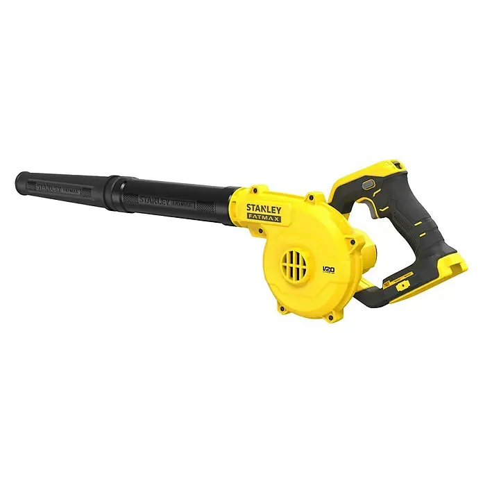 Stanley FatMax Akku-Gebläse SFMCBL01B-XJ - 18 V, Ohne Akku - Das Bild zeigt einen gelb-schwarzen STANLEY FATMAX V20 Akku-Laubbläser, ein Gartengerät zum Entfernen von Laub.