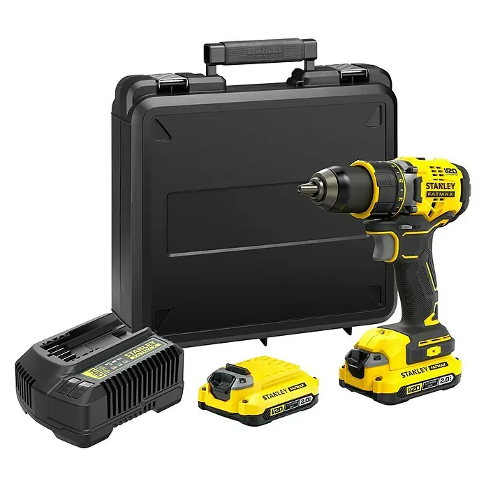 Stanley FatMax Akku-Bohrschrauber SFMCD720D2K-QW - 18 V, 2 Akkus, 2 Ah, 80 Nm - Stanley FATMAX V20 Akku-Bohrschrauber-Set mit Bohrmaschine, Akku, Ladegerät und Koffer.