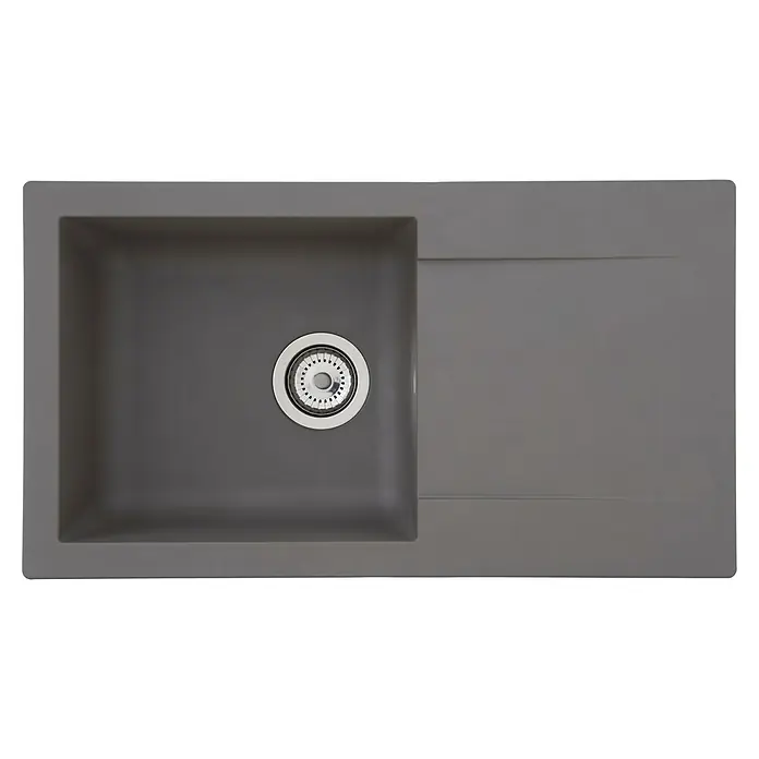 Respekta Einbauspüle Denver - 78 x 43,5 cm, Grau - Eine moderne graue Spüle mit Abtropffläche, ideal für jede Küche. Das schlichte Design fügt sich nahtlos in jede Arbeitsplatte ein.
