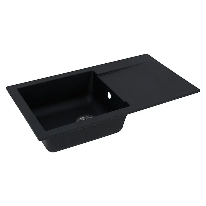 Respekta Einbauspüle Denver - 78 x 43,5 cm, Schwarz - Schwarzes Spülbecken mit Abtropffläche, ideal für moderne Küchen. Die elegante Form und das robuste Material machen es zu einem Blickfang.