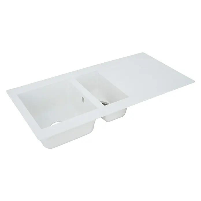 Respekta Einbauspüle Denver - 50 x 100 cm, Anzahl Becken: 1,5 Stk., Weiß - Weißes Doppelspülbecken mit Abtropffläche, ideal für moderne Küchen. Praktisches Design für einfaches Abwaschen und mehr Arbeitsfläche.