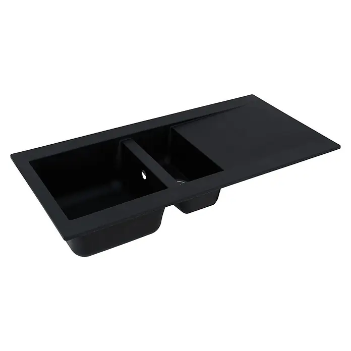Respekta Einbauspüle Denver - 50 x 100 cm, Anzahl Becken: 1,5 Stk., Schwarz - Elegante schwarze Spüle mit zwei Becken und Abtropffläche. Das moderne Design fügt sich nahtlos in jede Kücheneinrichtung ein.