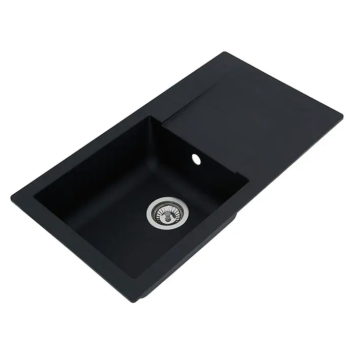 Respekta Einbauspüle Denver - 78 x 43,5 cm, Schwarz - Schwarzes Spülbecken mit Abtropffläche aus hochwertigem Material für eine moderne Küche.