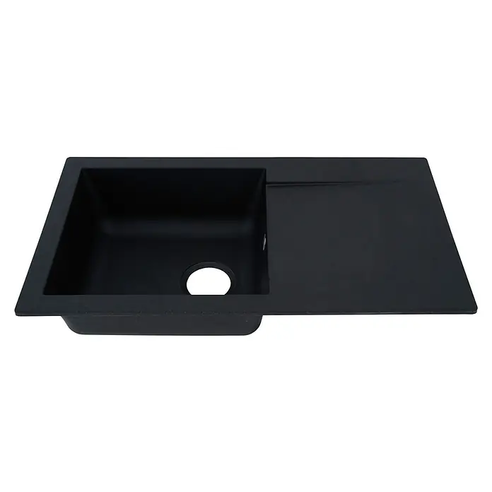Respekta Einbauspüle Denver - 78 x 43,5 cm, Schwarz - Schwarze Spüle mit einem Becken und einer Ablagefläche für die Küche. Die Spüle ist modern und funktional gestaltet.