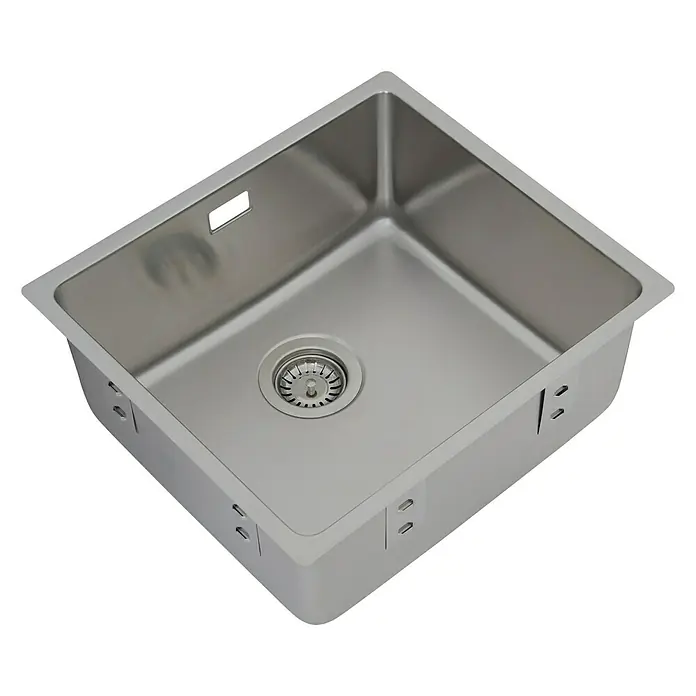 Respekta Fregadero encastrable Detroit - 44 x 49 cm, Acero inoxidable - Un fregadero rectangular de acero inoxidable, con válvula de desagüe, ideal para diseños de cocina modernos.