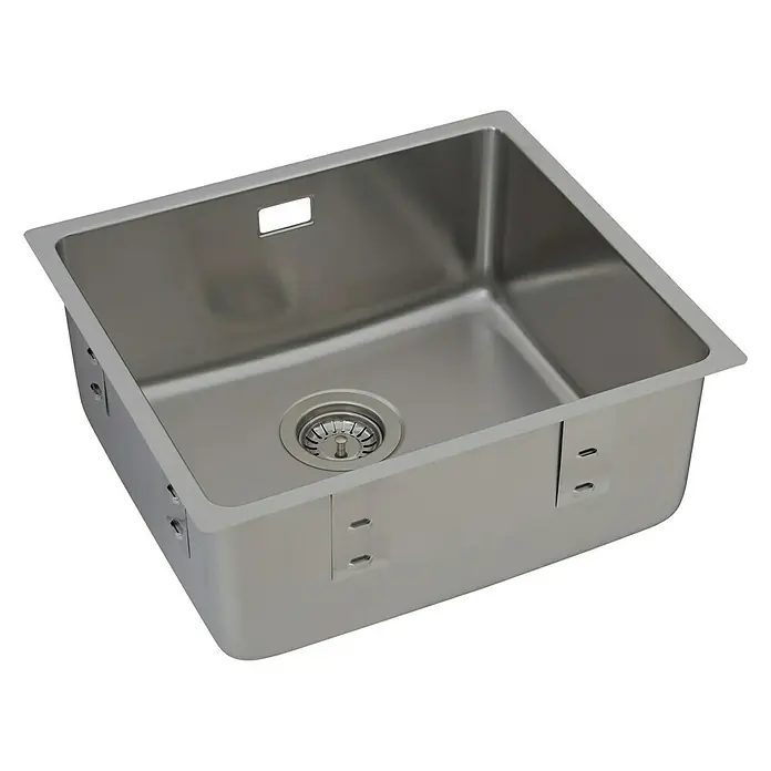Respekta Fregadero encastrable Detroit - 44 x 49 cm, Acero inoxidable - Fregadero de acero inoxidable con forma cuadrada y diseño moderno para la cocina. El fregadero cuenta con un desagüe y soportes de montaje en los laterales.