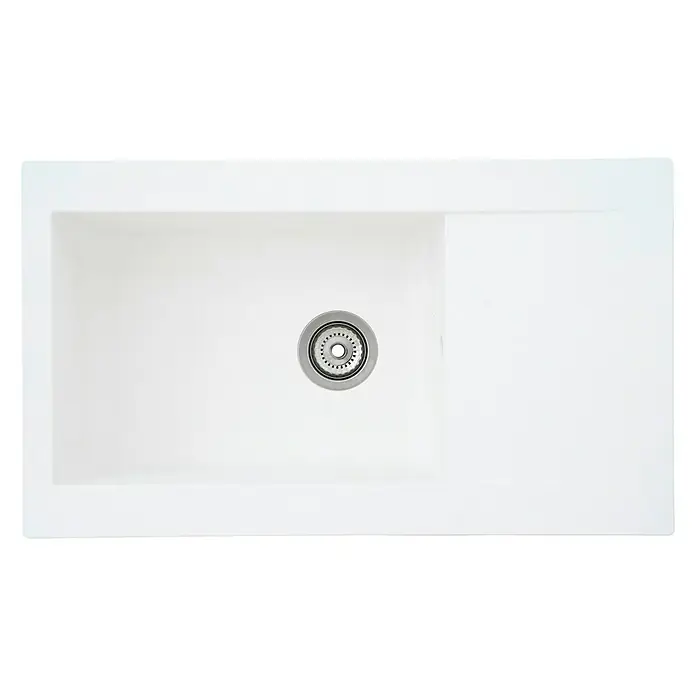 Respekta Einbauspüle Denver - 86 x 50 cm, Weiß, Anzahl Becken: 1 Stk. - Moderne weiße Küchenspüle mit integriertem Abfluss. Das minimalistische Design passt perfekt in jede moderne Küche.