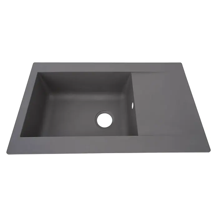 Respekta Einbauspüle Denver - 86 x 50 cm, Betongrau, Anzahl Becken: 1 Stk. - Eine moderne, graue Küchenspüle mit einem Becken und einer Abtropffläche, ideal für jede Küche. Robust und stilvoll.