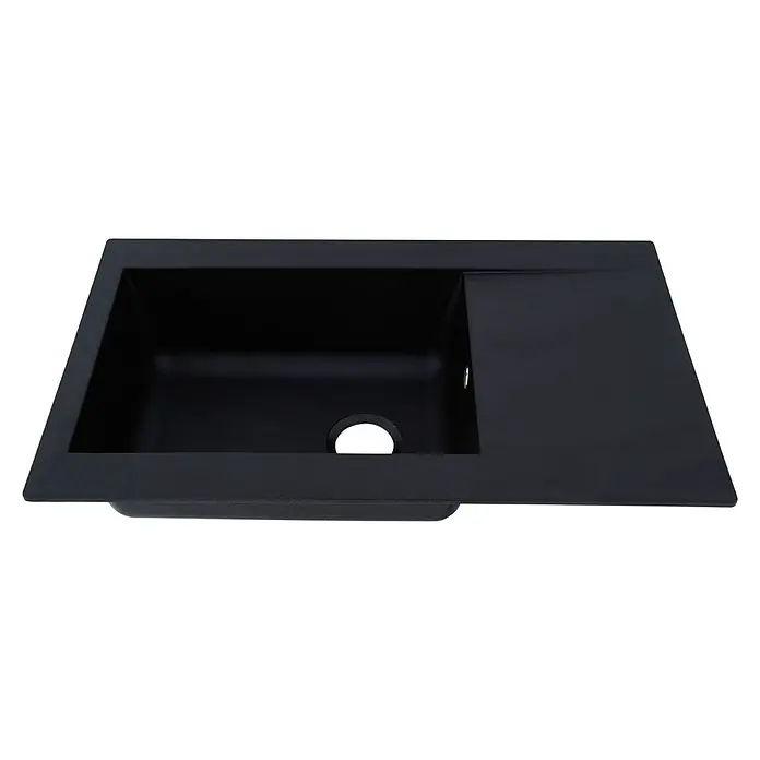 Respekta Einbauspüle Denver - 86 x 50 cm, Schwarz, Anzahl Becken: 1 Stk. - Hier ist ein modernes, schwarzes Waschbecken mit einer integrierten Ablagefläche, ideal für stilvolle Badezimmer.