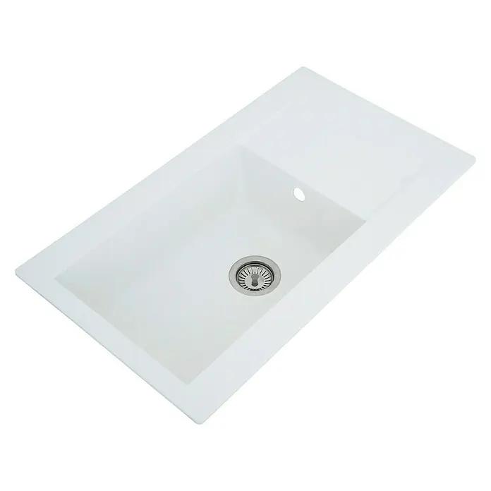 Respekta Einbauspüle Denver - 86 x 50 cm, Weiß, Anzahl Becken: 1 Stk. - Weißes Spülbecken mit Abflussgarnitur, ideal für moderne Küchen und Badezimmer. Die klare Form bietet eine praktische Lösung.