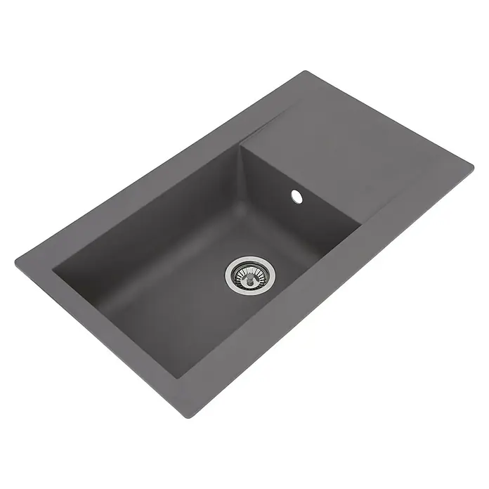 Respekta Einbauspüle Denver - 86 x 50 cm, Betongrau, Anzahl Becken: 1 Stk. - Graue Küchenspüle aus Verbundwerkstoff mit Abtropffläche und rundem Abfluss. Elegantes Design für moderne Küchen.