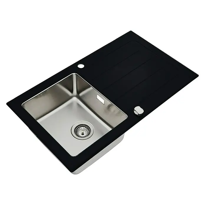 Respekta Einbauspüle New York - 86 x 50 cm, Edelstahl, Schwarz - Edelstahlspüle mit schwarzer Abtropffläche und modernem Design, ideal für jede Küche. Hochwertige Materialien sorgen für Langlebigkeit.