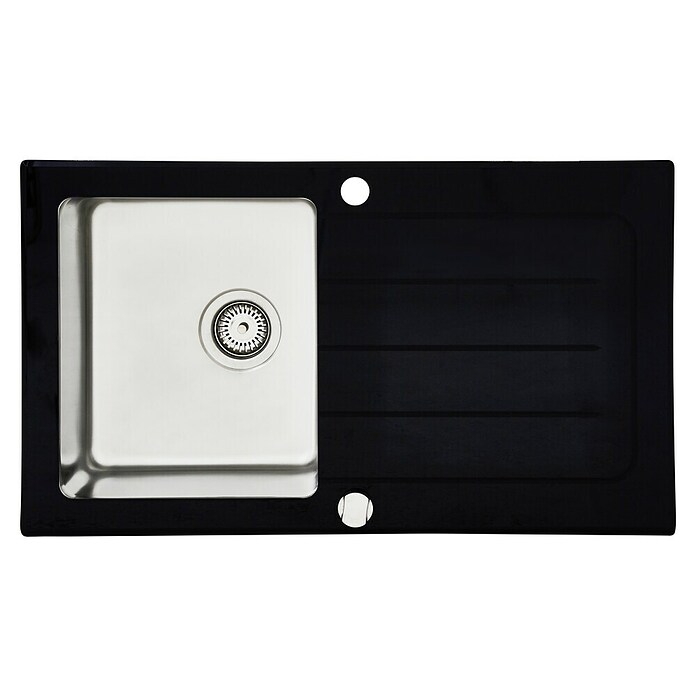 Respekta Fregadero de vidrio (86 x 50 cm, Acero inoxidable/vidrio, Negro)