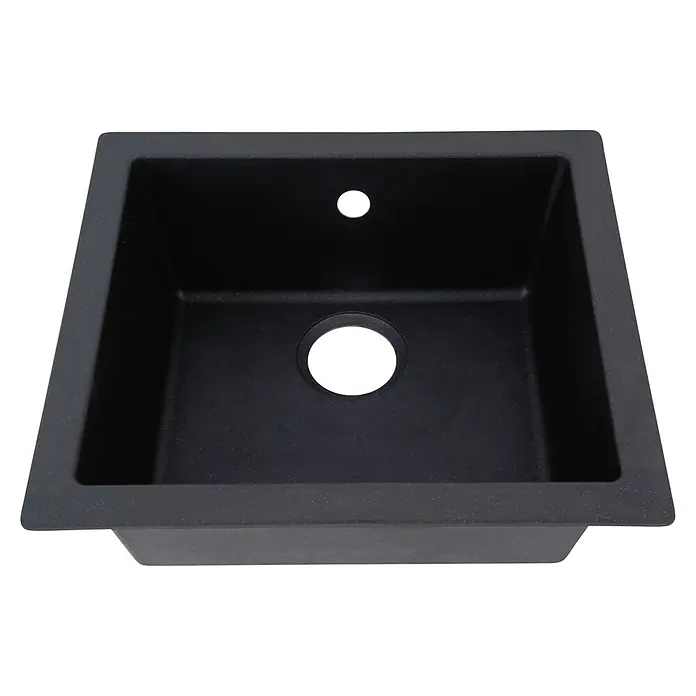 Respekta Einbauspüle Ohio - 50 x 44 cm, Schwarz - Schwarzes, modernes Spülbecken aus robustem Material, ideal für jede Küche, mit Ablauf und Hahnloch für einfache Installation.
