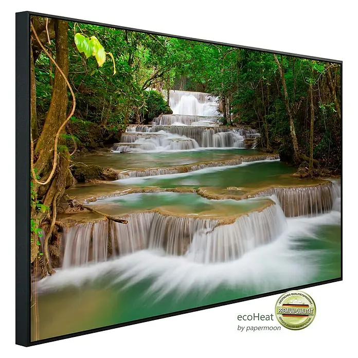 Papermoon Infrarot-Bildheizkörper Tiefer Waldwasserfall - 120 cm x 600 mm, 1.000 W - EcoHeat Infrarotheizung mit Wasserfallmotiv. Ein stilvolles und effizientes Heizpaneel für ein angenehmes Raumklima.
