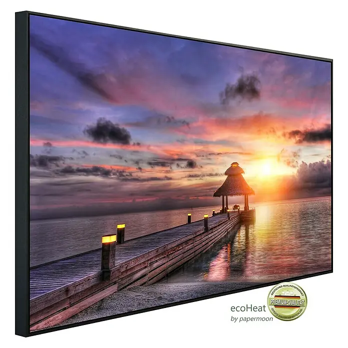 Papermoon Infrarot-Bildheizkörper Malediven Sonnenuntergang - 60 cm x 500 mm, 350 W - Das EcoHeat Infrarot-Heizpaneel mit atemberaubendem Sonnenuntergangs-Motiv. Perfekt für ein entspannendes Ambiente und wohlige Wärme in jedem Raum.